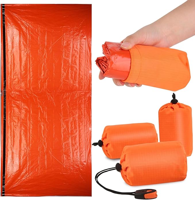 Survival Bag - 3 Pack Bivy Sack Waterproof, Emergency Sleeping Bags Blanket Stuff Shelter Xtreme Cold, Survival Gear and Supplies for Disaster Preparedness, Thermal, Portable, Camping