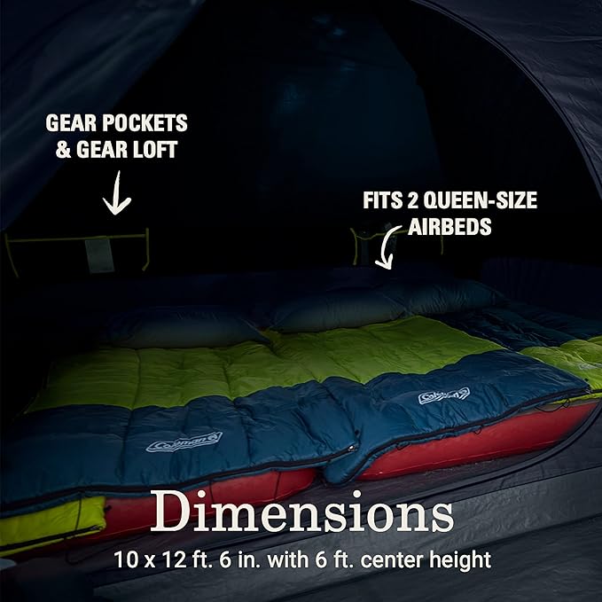Coleman Skydome Camping Tent with Dark Room Technology and Screened Porch, Weatherproof 4/6 Person Tent Blocks 90% of Sunlight, Sets Up in 5 Minutes, and Includes Extra Storage/Sleeping Place