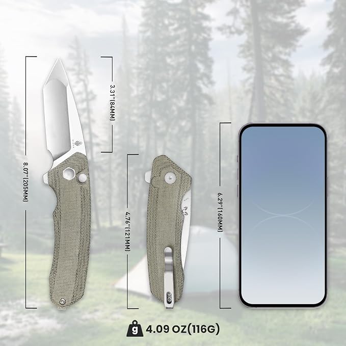 Kizer Mad Tanto Pocket Knife 154CM Steel Green Micarta Handle, Folding Knife, EDC Tactical Survival Knife, V4602C2