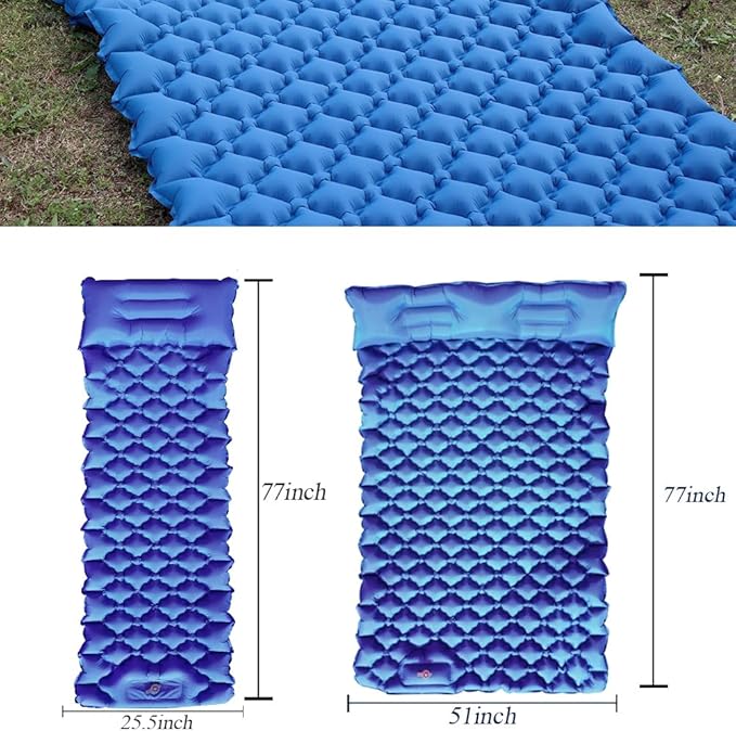 Sleeping Pad for Camping, Inflatable Sleeping Mat with Pillow, Camping Pad with Built-in Foot Pump, Lightweight Camping Mattress Pad for Car Camping, Backpacking, Tent and Hiking (Single (Blue))