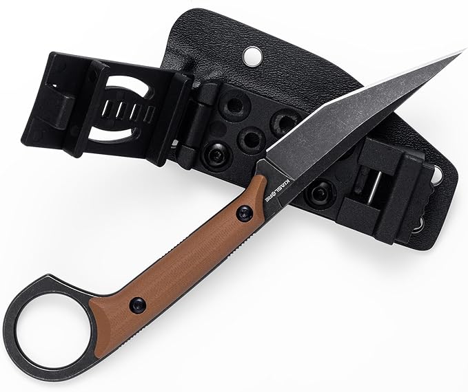 KS527 Fixed Blade Knife, D2 Blade G10 Handle for Men Women, with Kydex Sheath, Utility Knife for EDC Survival Hiking Camping Outdoor Everyday (Brown)