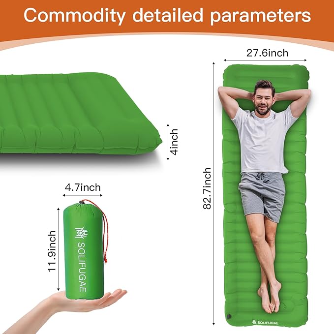 Premium TPU Inflatable Sleeping Pad for Camping - Self-Inflating, Waterproof & Durable with Pillow and Pump - Perfect for Floor or Backpacking, Compact Design for Adults (Green)