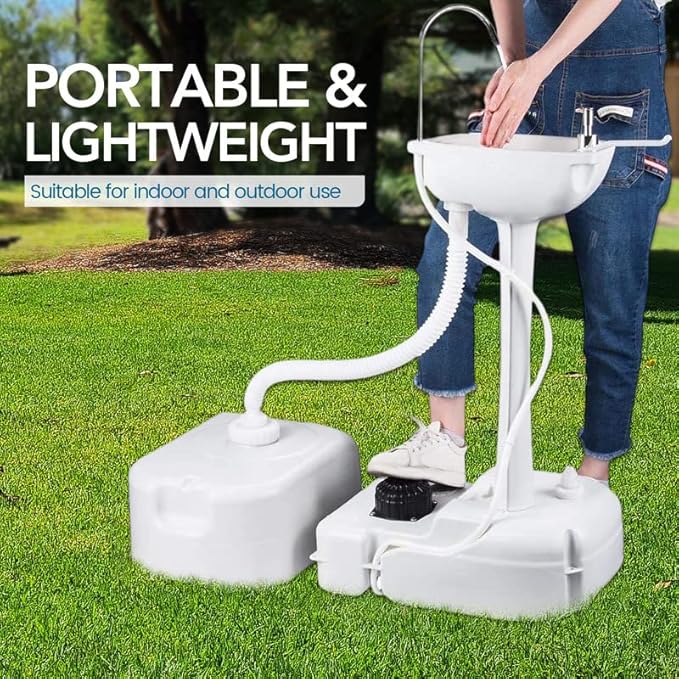 Outdoor Garden Portable Camping Hand Sink with 24L Recovery Tank, Removable Hand Washing Station Sanitary Ware for RV/Kitchen/Restaurant/Indoor, White