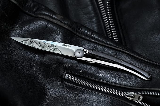 deejo - 0.9 OZ, Titanium, Ebony, Café Racer - Ultra-Light Pocket Folding Knife with a Belt Clip - Z40C13 Stainless Steel