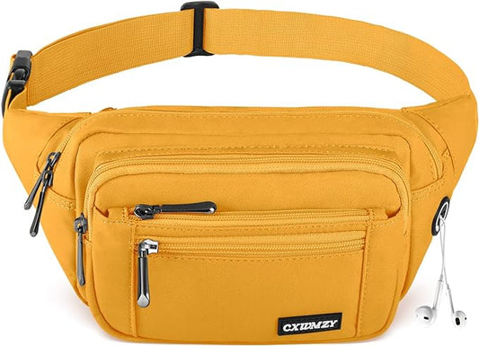 CXWMZY Fanny Packs For Women & Men Waist Pack Hip Bum Bag with Multi-Pockets Large Capacity Waterproof Casual Bum Bag for Disney Traveling Casual Cycling Running Hiking (Yellow)