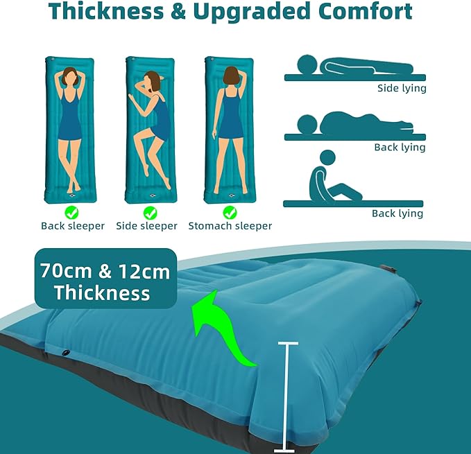 Sleeping Pad for Camping, Ultralight Inflatable Sleeping Mat with Built-in Foot Pump, Upgraded 50D Nylon Durable Camping Air Mattress, Suitable for Camping, Fishing, self Driving Tours