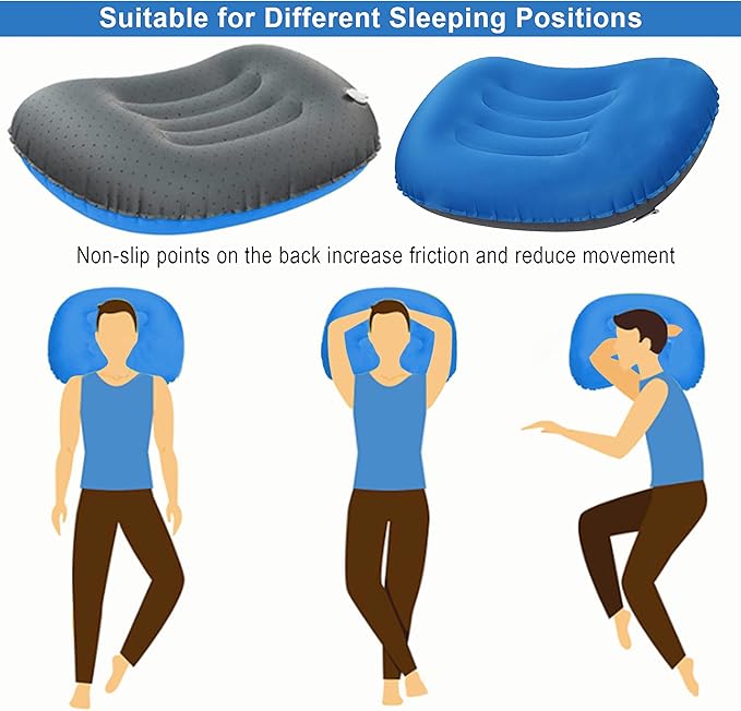 Portable Inflatable Neck Pillow for Outdoor Travel, Camping, Office Naps-Polyester ，Color Available-Simple and Comfortable (16.5 * 12.6 * 4.3in, Blue)