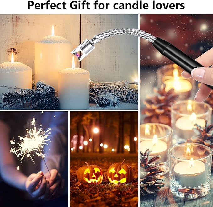 Candle Lighter, Rechargeable Plasma Arc Electric Lighters with LED Battery Display Long Flexible Neck Flame-less Windproof Lighters for Candles Gas Stoves Fire Pits Lanterns Camping Barbecue