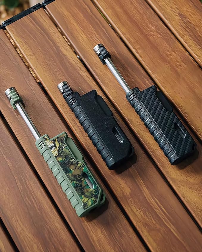 Butane Lighter Long Neck Flame Adjustable Lighter Refillable Multipurpose Windproof Lighters with Safety Lock and Visible Gas Window Lighter for Candle Fireplace Kitchen Camping Outdoor (Camouflage)