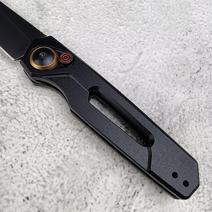 Push Button Lock Knife, Tactical Spring Assisted EDC Folding Knife, Black Stonewashed Reverse Tanto Blade Aluminum Handle Outdoor Hunting Caping Knives With Reversible Deep Carry Pocket Clip For Men, 7550