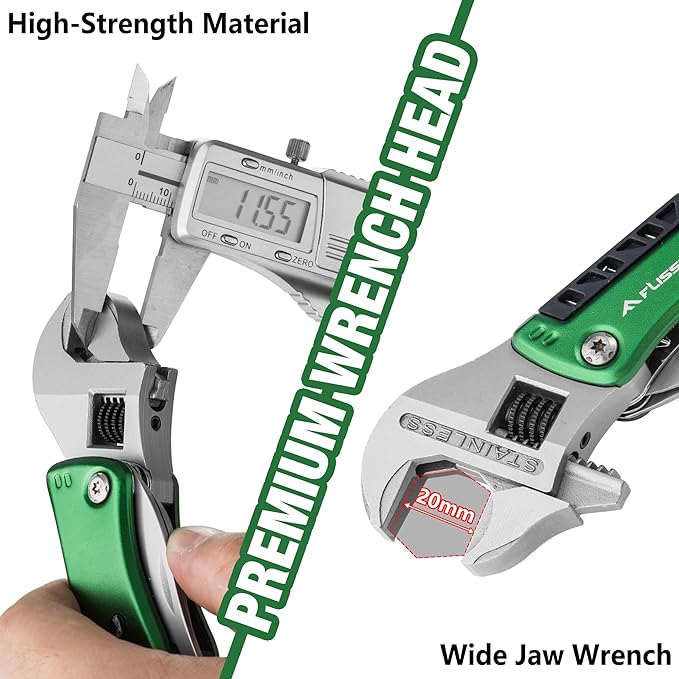 FLISSA 13-in-1 Multi Tool Wrench, Stainless Steel Multitool Adjustable Wrench with LED Light, EDC Pocket Knife with Sheath, Multipurpose Multi Use Tool Wrench
