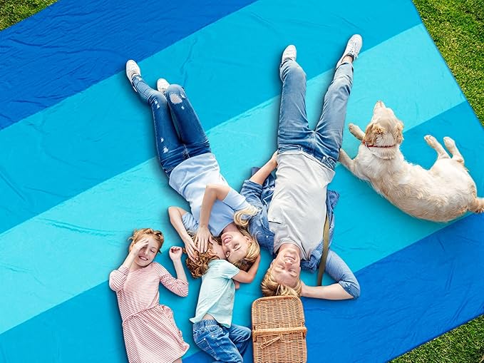 Beach Blanket Sandproof Extra Large Beach Mat Adults Waterproof Quick Drying Sand Free Mat Made by Premium Polyester with 4 Stakes & 4 Corner Pockets for Outdoor Travel Camping Hiking