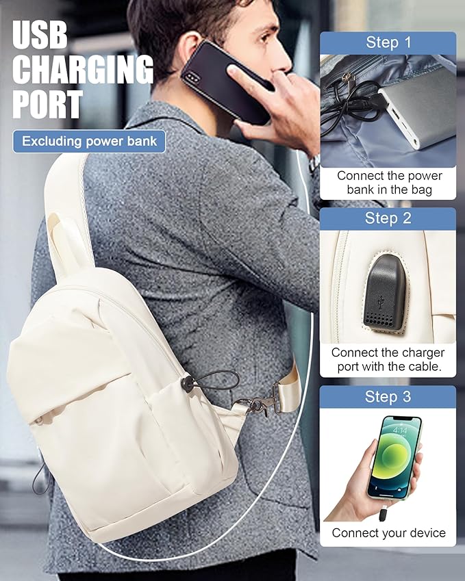 SEAFEW Tactical Backpacks Small Sling Bag Crossbody Backpack Shoulder Bag for Men Women, Multipurpose Anti-Theft Cross Body Chest Bags, One Strap Backpack for Walking Biking Travel Cycling Off White