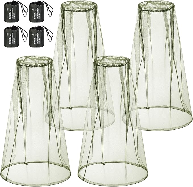 HESTYA 4 Pack Mosquito Net Mesh for Head Face Neck Fly Netting Hood from Bugs Gnats No See Net with Carry Bags for Outdoor