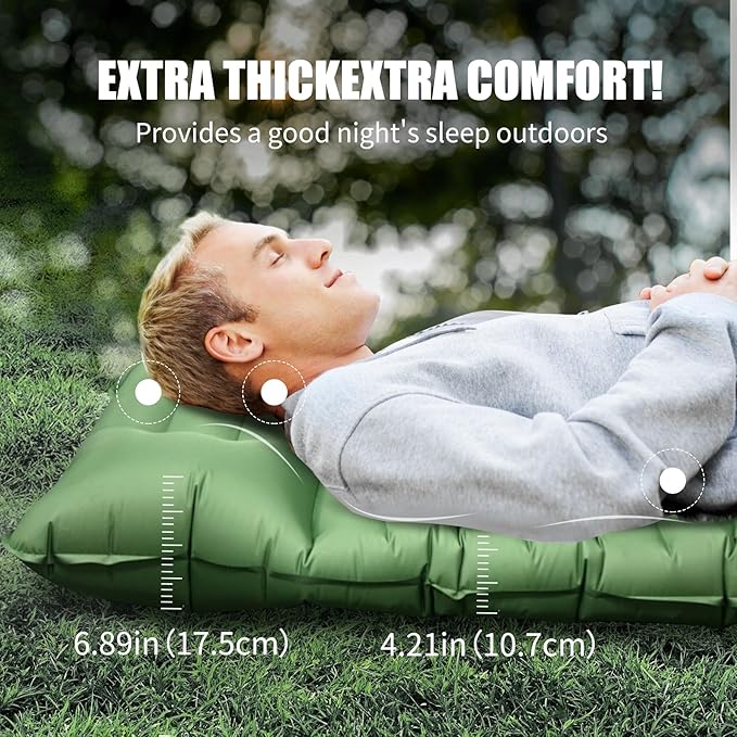 Oversized Camping Sleeping Pad,4.2" Thick Ultralight Camping Sleeping Mats for Adults,Camping Mattress with Pillow & Built-in Pump for Tent,Backpacking,Travel