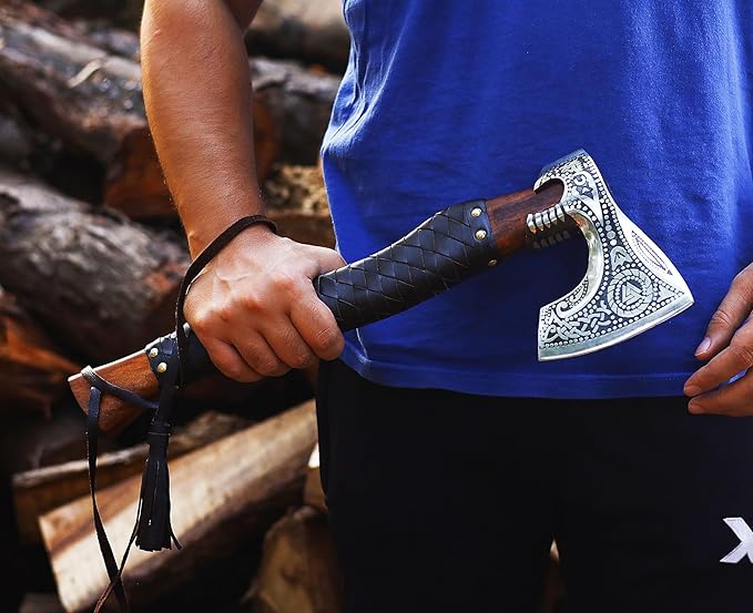 Handmade Viking Axe Real Carbon Steel Axe with Leather Sheath Camping Bearded Axes & Hatchets Hunting Axe Valentine's Day Gift, Camping & Hiking | Knives & Tools | Birthday Gift for him (VK-Ax-14)