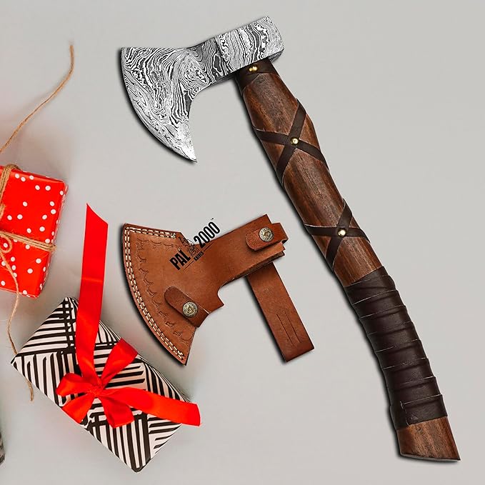 AX-9436 Custom Handmade Viking Hatchet Axe Damascus Steel Bearded Axe Camping Tomahawk Battle Axe with Sheath