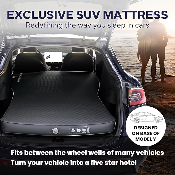 Tesla Model Y Camping Air Mattress with Foam, 4.3" Thick Self Inflating Sleeping Pad with Air Pump, Solid Foam, 4 Seasons