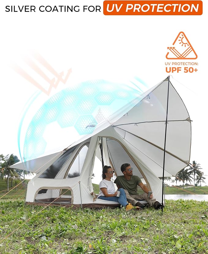 KingCamp Camping Tent 6-8 Person, Weatherproof Hot Tent Large Family Cabin Tents with Stove Jack, Waterproof & Windproof for Family Camping & Outdoor Parties