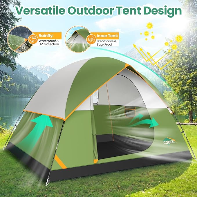 COBIZI Camping Tent, 4/6 Person Easy Setup Waterproof Windproof Backpacking Tent with Removable Rainfly, Lightweight Portable Outdoor Family Tents for Camping, Travel, Fishing, Hiking, Scouts