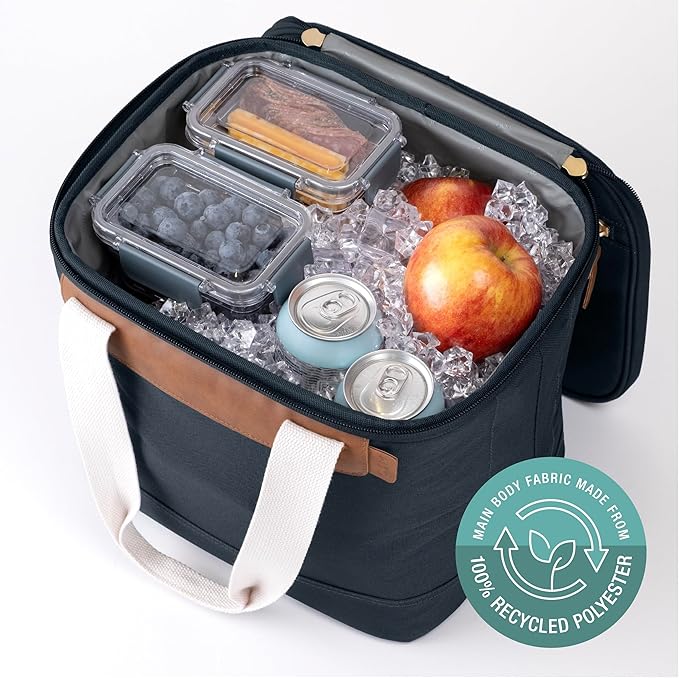 CleverMade Collapsible Cooler Bag, 18 Can Beach & Travel Car Cooler, Folding Soft Cooler, Shoulder Strap, Bottle Opener, Great Car Coolers for Travel, Leak Proof Cooler Bag [Leeward Navy]