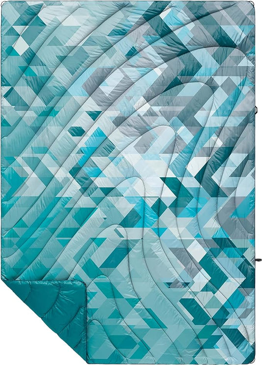 Rumpl Original Puffy Blanket - Warm Puffy Camping Blanket, 100% Recycled Polyester Insulation, Lightweight, Packable, Water-Resistant, Outdoor Puffer Blanket, 52"x75", Geo Blue