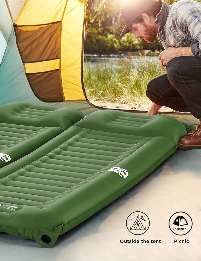 Sleeping Pad for Camping 6 Inches Thick Self Inflatable Ultra Lightweight Sleep Mat with Built-in Pillow ＆ Pump Compact for Backpacking Hiking Tent Travel w/Carrying Bag 77.5''LX27''W, Green
