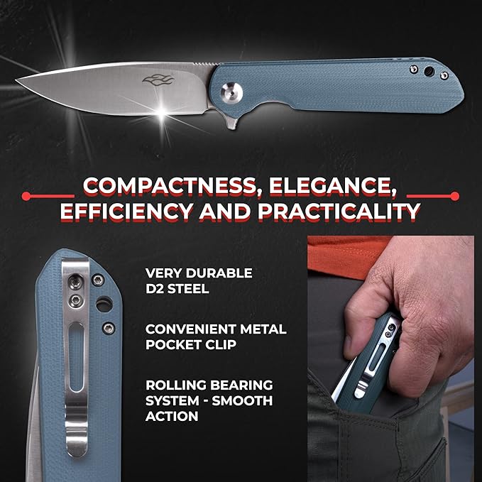 GANZO Firebird FH41 Pocket Folding Knife D2 Steel Blade G10 Handle Hunting Outdoor EDC Tool (Grey)