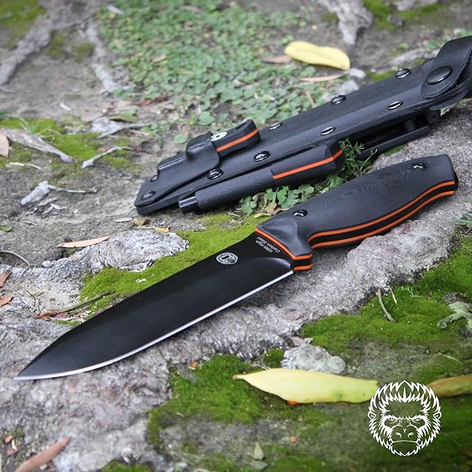 Holtzman's Gorilla Survival 'Fireline' Fixed Blade Hunting Knife with Sheath, Fire Starter Scraper & Paracord (Green)