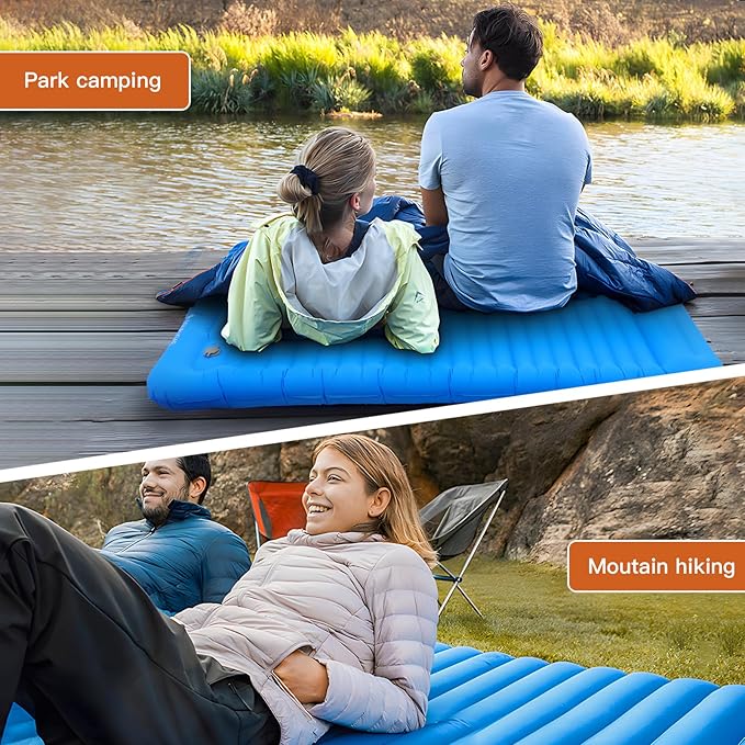 Self Inflating Camping Sleeping Mat, Widen & Thicken Camping Pad with Pillow, Lightweight Single Air Camping Bed Waterproof Wear-Resistant Outdoor Backpacking Hiking Travel (Blue)