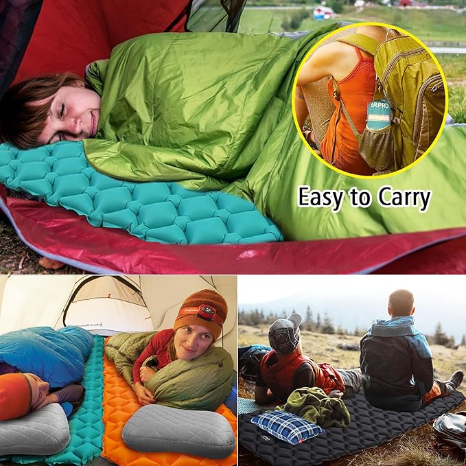 Camping Sleeping Pad Air Mattress - Inflatable Ultralight Ergonomic Design Compact Airpad Mat Backpacking Hiking Outdoor Activities Orange