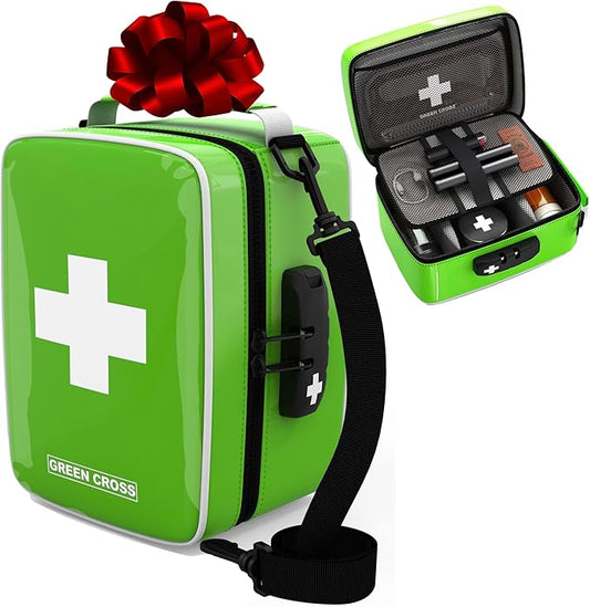 GREEN CROSS Smell Proof Bag Stash Box Medicine Bag Stash Bag 9x6x5 (Green Vinyl)