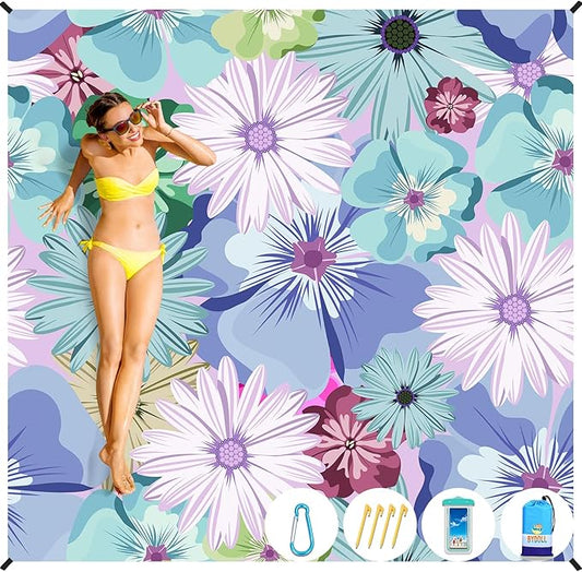 BYDOLL Beach Blanket Sandproof Waterproof 78''×81'' 1-4 Adults Compact Lightweight Oversized Beach Blanket Large Picnic Mat Beach Blanket for Travel Camping Hiking Picnic