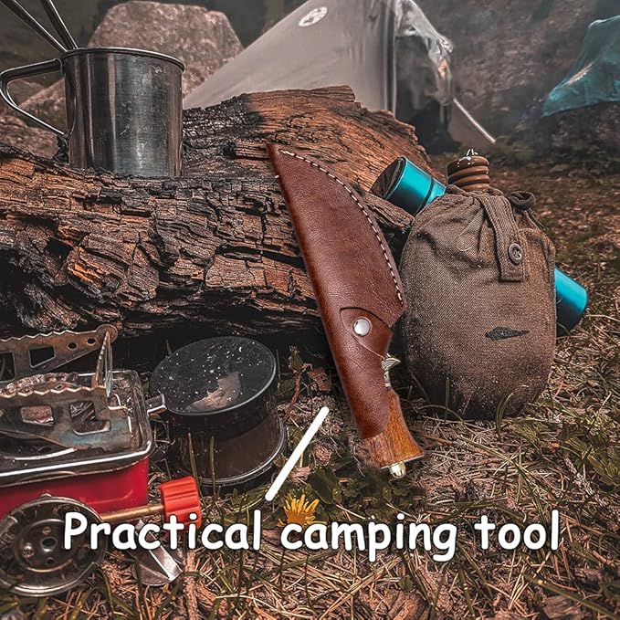 Camping Knives with Rosewood Handle - 5.32 inch Steel Blade, Professional outdoor camping, hiking multifunctional knife