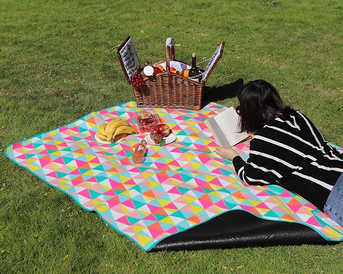 yodo Outdoor Picnic Blanket Water-Resistant for Camping Hiking Festivals, Colorful Triangle