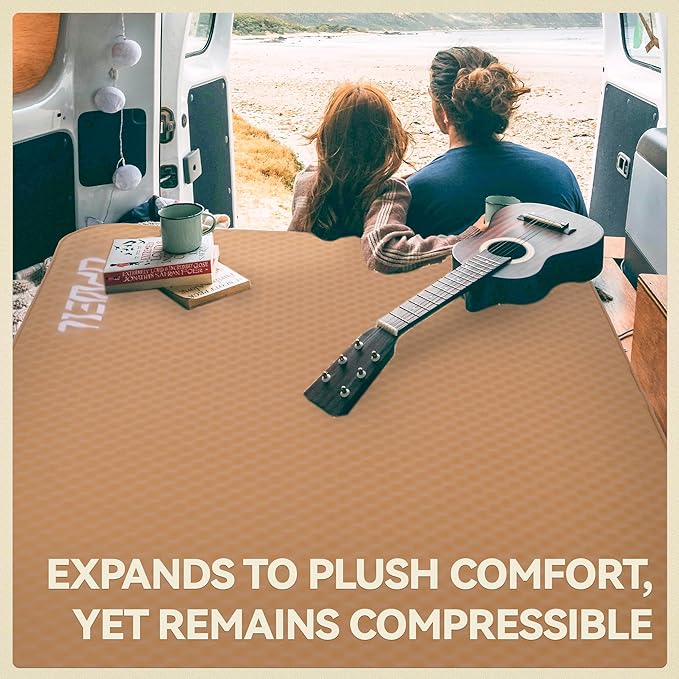 UPWELL Self Inflating Sleeping Pad 4.5" Thickness Camping Mattress with Solid Foam Double Sleeping Mat Portable Fast Inflation for Outdoor Mat Portable Roll Up Bed Brown