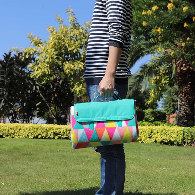 yodo Outdoor Picnic Blanket Water-Resistant for Camping Hiking Festivals, Colorful Triangle