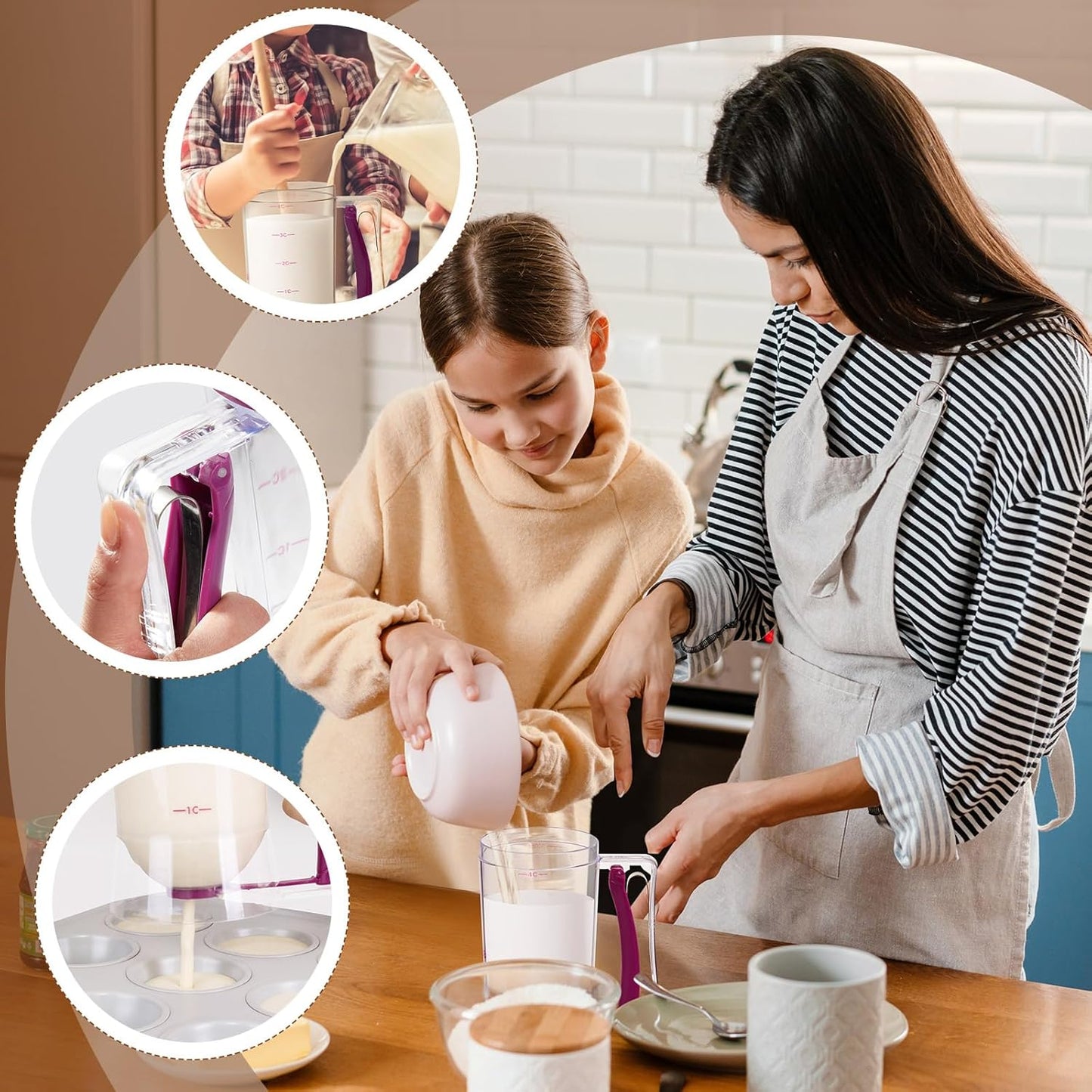 1 Pc Cupcake Batter Dispenser Pancake Mix Dispenser 4 Cups with Squeeze Handle Tools for Pancake, Cupcake, Cookie, Cake, Waffles, Ice Cream Baking Gifts for Kitchen Housewarming (Purple Red)