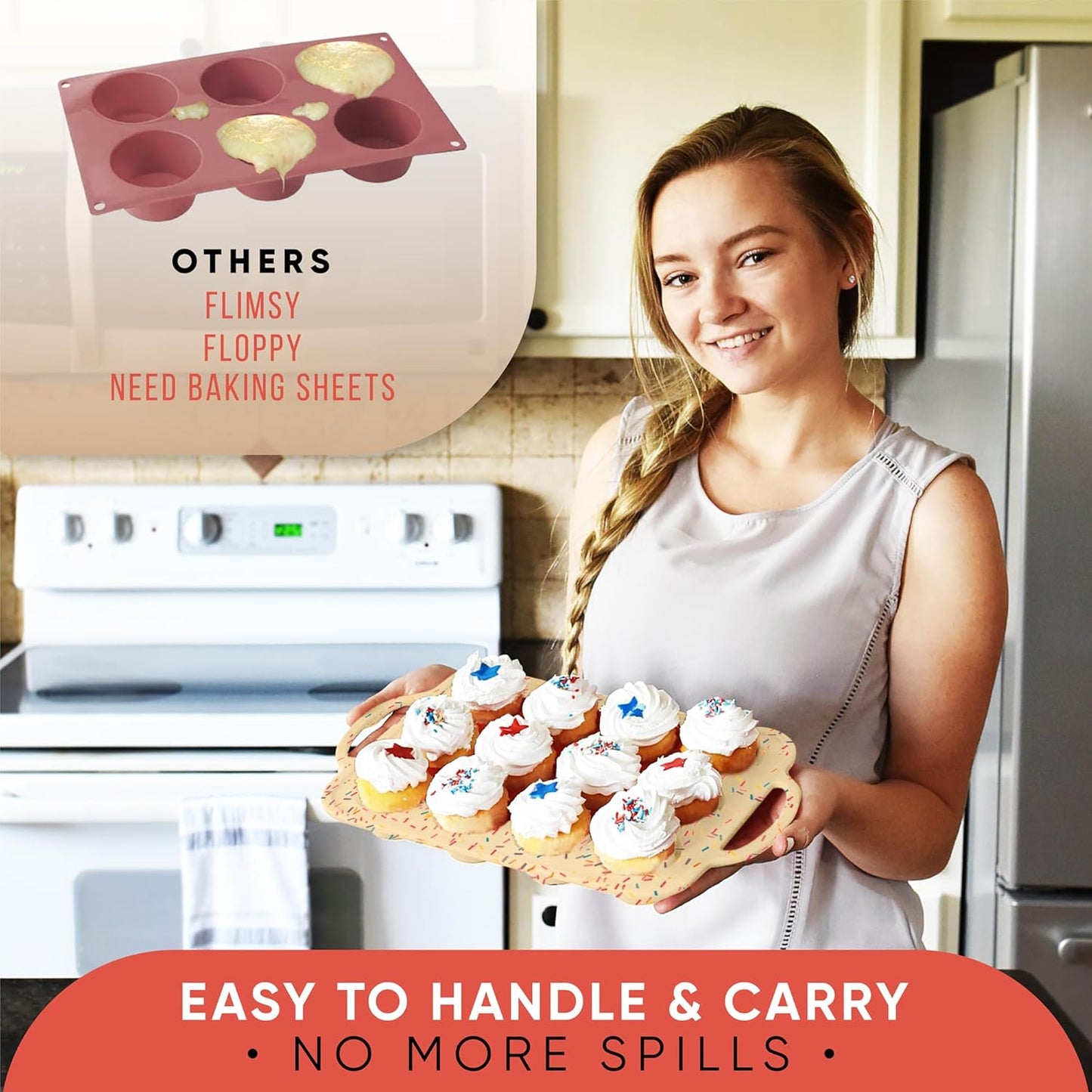 2 Pack Silicone Mini Muffin Pan 12 Count – Non-Stick Silicone Muffin Pans for Baking, BPA-Free Cupcake Pans for Baking, Easy Release, Metal Handles, Oven & Dishwasher Safe