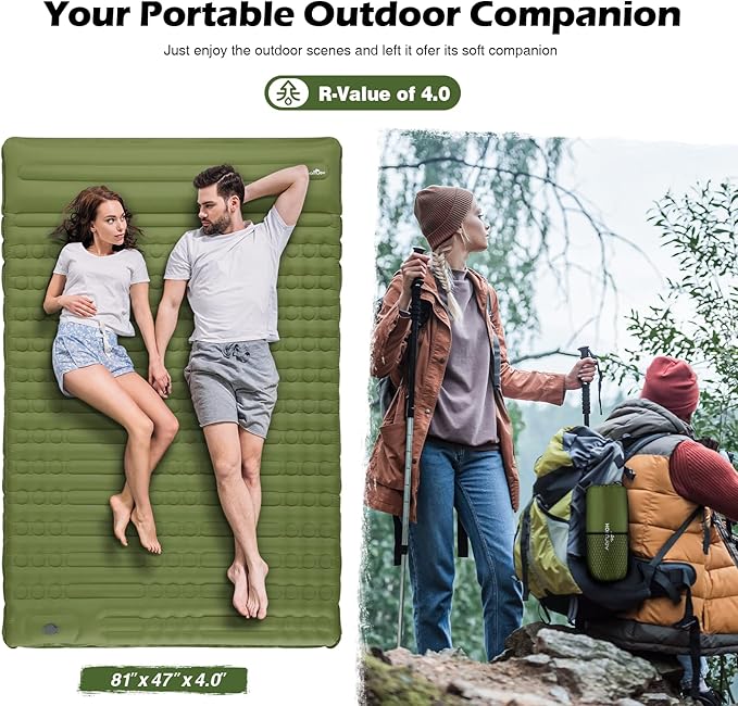 Megior Camping Sleeping Pad, Extra Thickness 4 Inch Inflatable Sleeping Mat Lightweight Waterproof Camping with Built-in Pump Air Mattress for Backpacking, Hiking, Tent, Traveling