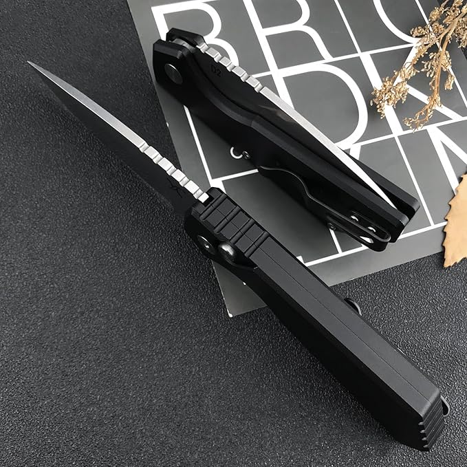 HUAAO Button Lock Folding Pocket Knife, Speed Safe Assisted Opening Knife for Men, D2 Steel Blade with T6 Aluminium Handle, Upgraded Indoor and Outdoor EDC Knife., black