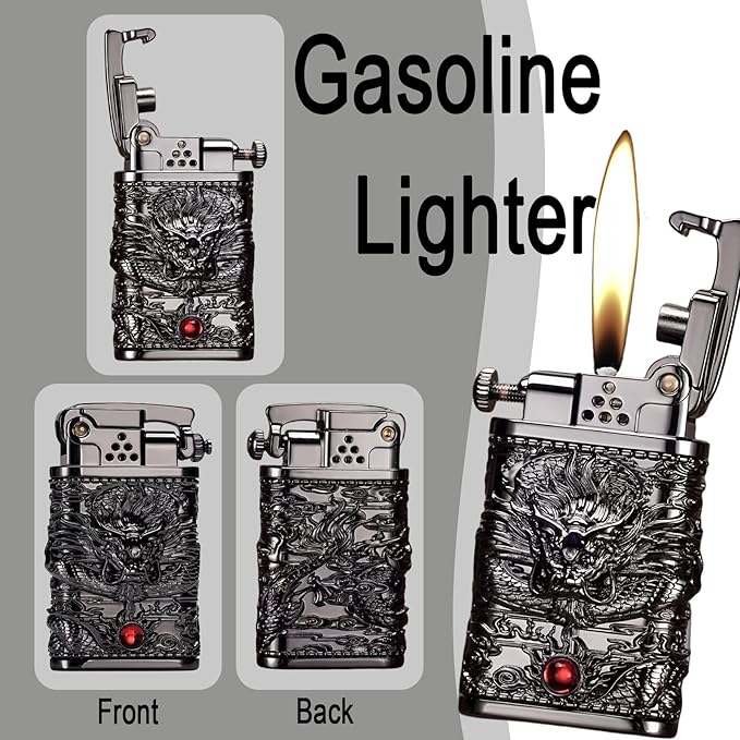 Cool Embossed Design Kerosene Wheel Lighter Refillable Eco-Friendly, Vintage Dazzling & Ultra-Cool, Unique for Men Candles Gift Camping BBQ (No Kerosene) (5#)