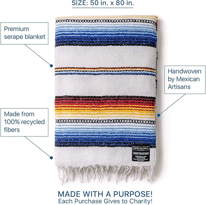 Premium Mexican Blanket, Authentic Hand Woven Falsa Blanket & Yoga Blanket | Made by Traditional Mexican Artisans, Perfect Saddle Blanket, Beach Blanket, Picnic Blanket, Car Blanket, Outdoor Blanket