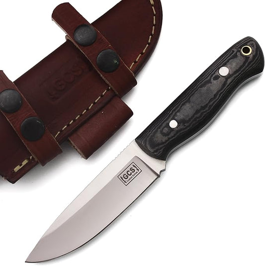 GCS Custom Handmade BLACK & WHITE G10 Handle D2 Tool Steel Tactical Survival Hunting Knife with Buffalo Hide Sheath GCS180