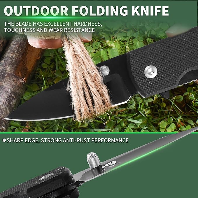 FULLHI Mini Folding Pocket Knife, 2.3" G10 Handle Small Knife with Carabiner Clip for Sharp Camping Survival Hiking Knives ,Gifts for Women Men Birthday Christmas Presents for Mom Dad Friend Gift (AK033)