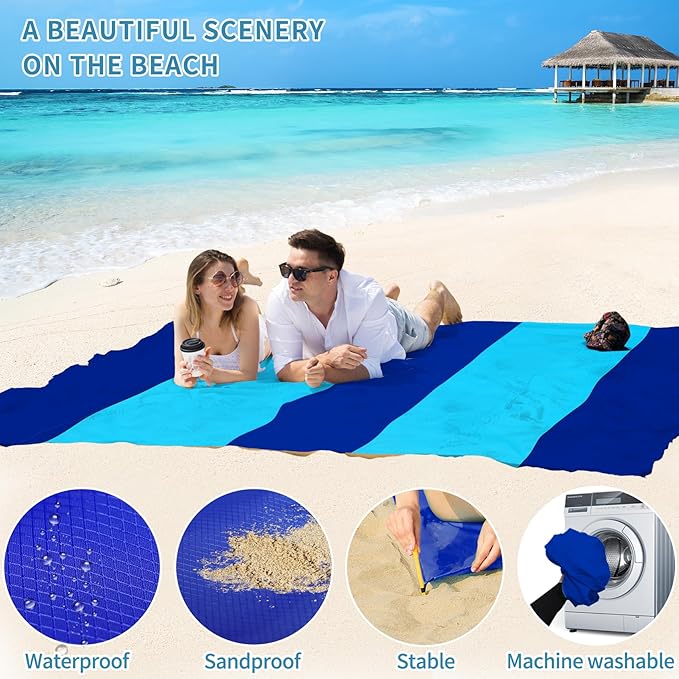 BYDOLL Beach Blanket Sandproof Waterproof 78''×110''1-7 Adults Compact Lightweight Oversized Beach Blanket Large Picnic Mat Beach Blanket for Travel Camping Hiking Picnic