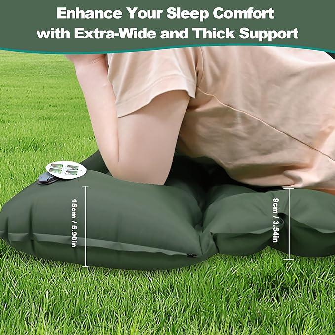 Self-Inflating Sleeping Mats for Camping, Camping Sleeping Pad for Camping, Ultralight Camping Mat with Pillow Built-in Foot Pump Inflatable Sleeping Pads Compact for Camping, Backpacking( Army Green)