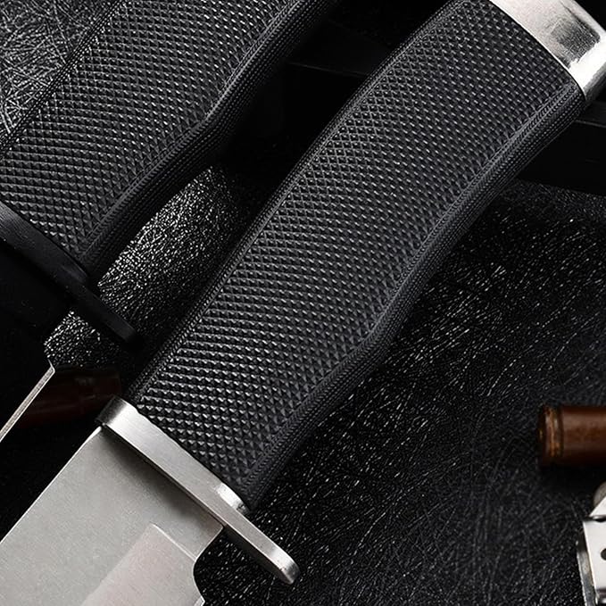 Hunting Knife with Sheath, Handmade Fixed Blade, Full Tang Knife, Non-Slip Red Wood Handle, Survival Tactical Knife, Camping Knife