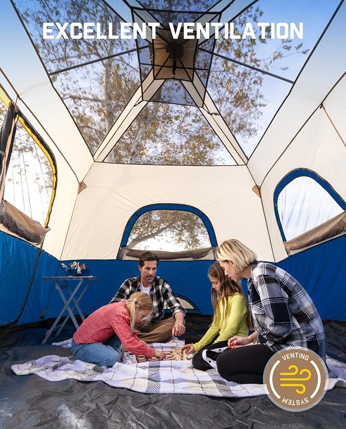 FanttikOutdoor Camping Tent 4/6/8/10 Person Instant Cabin Tent Setup in 60 Seconds with Rainfly & Windproof Portable with Carry Bag for Family Camping & Hiking, Upgraded Ventilation