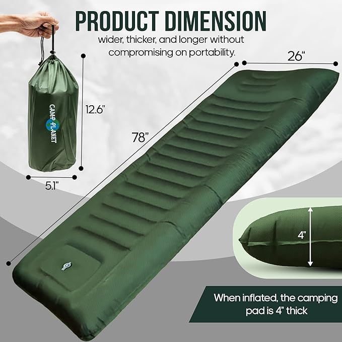 Sleeping Pad for Camping - 3.5 Inch Extra Thick Inflatable Camping Mattress Pad with Built-in Pump and Integrated Pillow - Waterproof Sleep Pad for Hiking, Backpacking, Road Trips